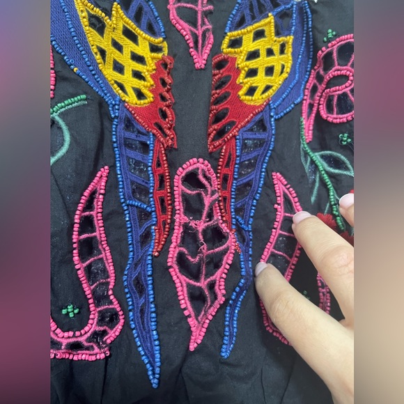 FarmRio Navy Tropical Tapestry Embroidered Mini Dress - Picture 4 of 5